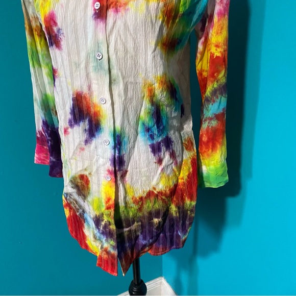 Anthropologie XS Rainbow Tie Dye Long Sleeve Button Down Tunic Top - Picture 2 of 5